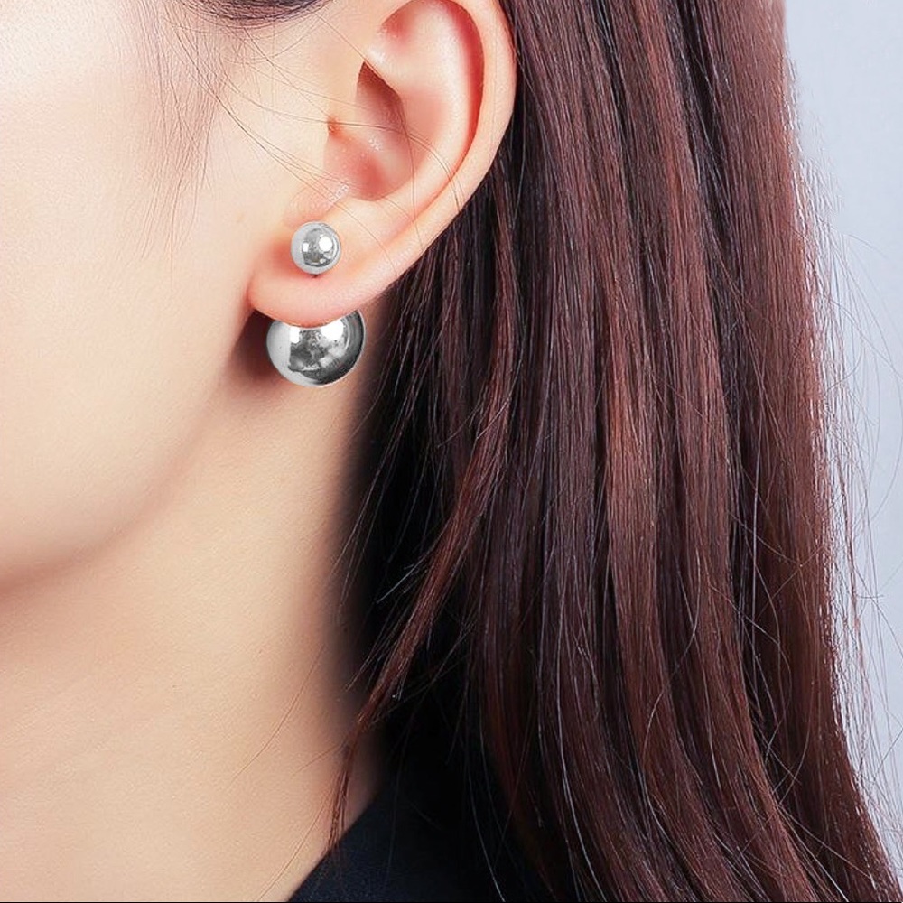 2/$20!  Silver Double Ball Stud Earrings - Picture 5 of 7